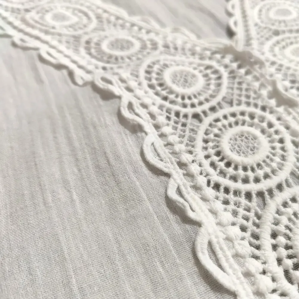 La Blanca Sheer Cotton Gauze Swim Cover‎ Up Dress Crochet White L Beach Boho